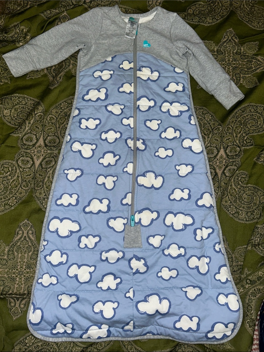 Love to Dream Blue Cloud Print Sleep Sack with Gray Sleeves